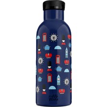 Mamawata London Lacivert Çelik Pipetli Çocuk Termos Suluk 470 ml