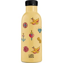 Mamawata Tattoo Bej Çelik Pipetli Çocuk Termos Suluk 470 ml