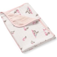Deux Lapins %100 Pamuk Bebe Lapin Rose Pembe Çift Kat Müslin Bebek Battaniyesi 65 x 65 cm
