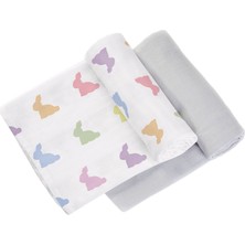 Deux Lapins Rainbow Lapin ve Cotton Grey 2’li Müslin Bebek Örtüsü 100 x 100 cm