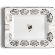 Some Home İstanbul Bee Happy Collection Siyah Desenli Beyaz Porselen Kül Tablası 20 cm