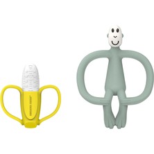 Matchstick Monkey Banana Mint Yeşili Silikon Diş Kaşıyıcı Seti