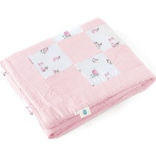 Deux Lapins Bébé Lapin Rose Müslin Kız Bebek Yatak Örtüsü
