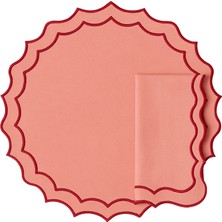 Mariaida Home Navy Somon Kırmızı Keten Amerikan Servis Peçete Seti 45 x 45 cm