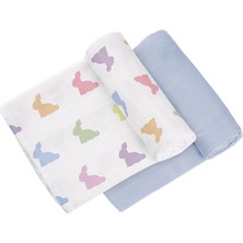 Deux Lapins Rainbow Lapin ve Endless Blue 2’li Müslin Bebek Örtüsü 100 x 100 cm