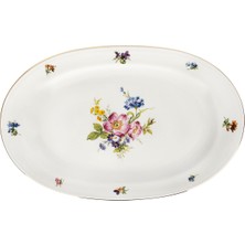 Fürstenberg Alt Bunte Blume Porselen Oval Servis Tabağı 33,5 cm