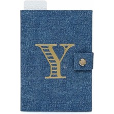 Mavi Denim Görünümlü Harf Baskılı Defter