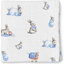 Deux Lapins %100 Pamuk Bebe Lapin Müslin Mavi Bebek Örtüsü 70X70 cm