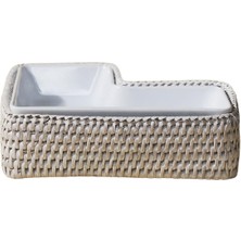 King Zoo Beyaz L-Rattan Servis Tabağı