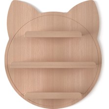 Woody&Happy Kedi Figürlü Naturel Ahşap Çocuk Odası Rafı