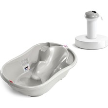 Okbaby Onda Dijital Termometreli Çift Yönlü Bebek Küveti ve Açık Gri Splash Bebek Duşu Banyo Seti