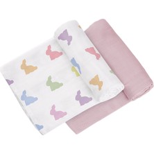 Deux Lapins Rainbow Lapin ve Innocent Pink 2’li Müslin Bebek Örtüsü 100 x 100 cm
