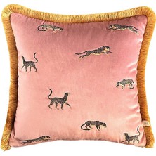 Ge Living Dekoratif Leopar Desenli Pembe Kadife Kırlent Kılıfı 45 x 45 cm