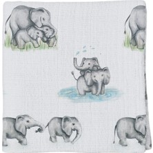 Deux Lapins Les Elephants Desenli Müslin Bebek Örtüsü