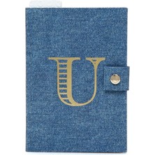 Mavi Denim Görünümlü Harf Baskılı Defter