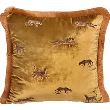 Ge Living Dekoratif Leopar Desenli Gold Kadife Kırlent Kılıfı 45 x 45 cm