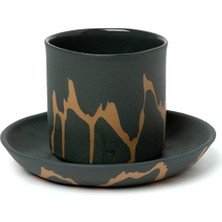 Masuma Ceramics Beige Antrasit Porselen Espresso Fincanı ve Tabağı