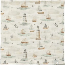 Duckyboo Little Mariner Desenli Krem Rengi 4 Kat Müslin Bebek Örtüsü 100 x 110 cm