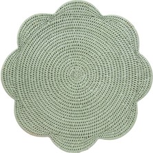 Caspari Scalloped Round Yeşil Rattan Amerikan Servisi