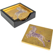 Caspari Zebras Altın Lake 4'lü Tutuculu Bardak Altlığı Seti