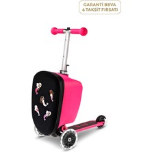 Micro Luggage Junior Velcro Işıklı Tekerlekli Katlanabilir Bavullu 3 Tekerlekli 2-6 Yaş Çocuk Scooter