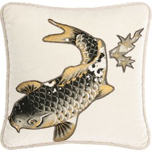 Alpaq Studio Koi Balığı Desenli Ekru Kadife Kırlent 45 x 45 cm