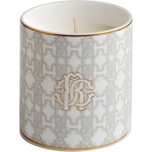 Roberto Cavalli Monogram Beyaz Gri Desenli Porselen Bardaklı Kokulu Mum 9 cm