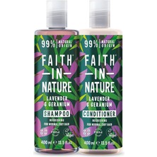 Faith In Nature Lavanta Sardunya %99 Doğal Rahatlatıcı Saç Kremi ve Şampuan 2X400 ml