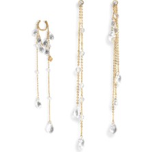 Nu Ear Set Gold  925 Ayar Gümüş Kadın Küpe Seti