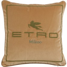 Etro Home Bej Logo Nakışlı Dekoratif Yastık