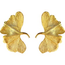Ezra Baghaki Jewellery Büyük Ginkgo 22 Ayar Altın Kaplama 925 Ayar Gümüş Kadın Küpe
