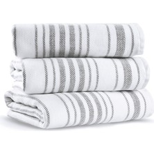 L’appartement Stripe Gauze Fibrosoft ® White Dark Grey Pamuklu Tekli Banyo Havlusu 100 x 180 cm