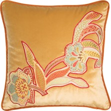 Alpaq Studio Orkide Desenli Hardal Rengi Kadife Kırlent 45 x 45 cm