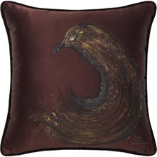 Alpaq Studio Kartal Desenli Koyu Kahverengi Ipek Kırlent 53 x 53 cm