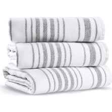 L’appartement Stripe Gauze Fibrosoft ® White Dark Grey Pamuklu Tekli Yüz Havlusu 50 x 90 cm
