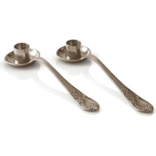 Gümüş Kaplama 2'li Kaşık Mumluk Seti