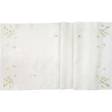Green Garden Nakışlı Kırık Beyaz Keten Runner 50 x 160 cm