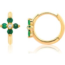 Venta Jewelry Pırlanta Taşlı 18 Ayar Sarı Altın Kadın Halka Küpe