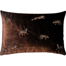 Ge Living Leopar Desenli Kahverengi Kadife Dekoratif Kırlent Kılıfı 35 x 50 cm