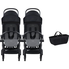 Bumprider Connect³ Black Grey Melange Ikiz Bebek Arabası ve Yan Düzenleyici Çanta Seti