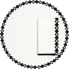 Mariaida Home Fado Beyaz Mavi Gold Keten Amerikan Servis ve Peçete Seti