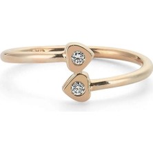 Venta Jewelry Kalp Pırlanta Taşlı 14 Ayar Altın Kadın Yüzük