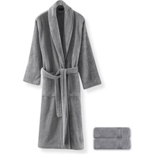 DK Store Sicilia Gri %100 Pamuk 3'lü Havlu Bornoz Seti