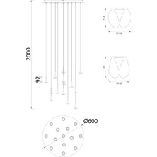Bakara Collection Andromeda 14 Camlı LED Avize 60 x 200 cm