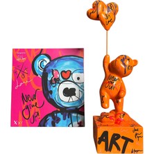 Aslı Sayan Ayakta Duran Balonlu Ayıcık Pop Art Turuncu Dekoratif Heykel