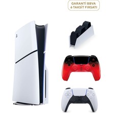 Sony Playstation 5 1 Tb Slim CD Edition Oyun Konsolu + 2. Ps5 Kol Techno Red + Ps5 Şarj Istasyonu