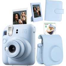 Fujifilm Instax Mini 12 Mavi Fotoğraf Makinesi + 10'lu Film Çerçeve Kare Albüm ve Deri Kılıf Seti