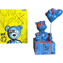 Aslı Sayan Oturan Balonlu Ayıcık Pop Art Mavi Dekoratif Heykel