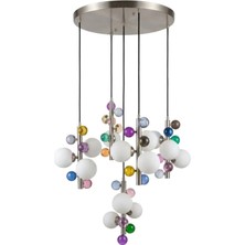 Bubble Lamp Soft Fırçalanmış Mat Krom Opak Metal Sarkıt Avize