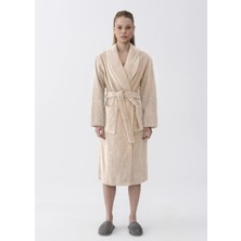 Qua Home Eclair Bej Penye Pamuklu Unisex Bornoz